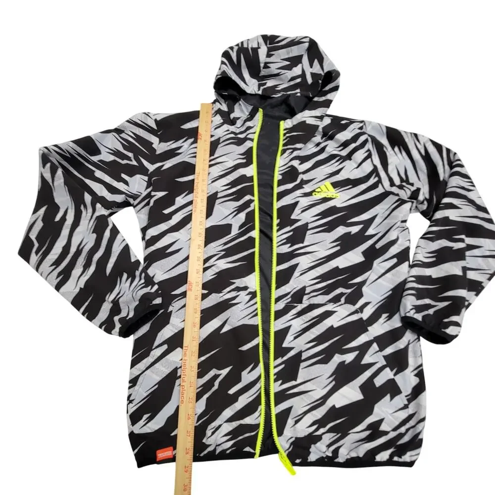 Adidas Reversible Windbreaker Jacket Black Zebra Print Neon Green Zip Mens M L